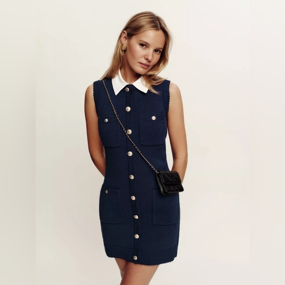 REFORMATION Catalina Navy Cotton Mini Dress XS